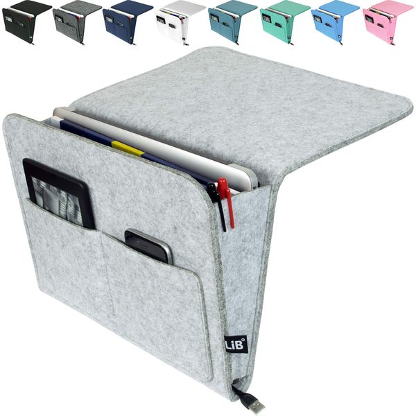 Lib Bedside Caddy, Original Design | Large Size 9.5" x 13.5" | Laptop Holder | 100% Handmade | College Room, Kids Bunk Bed, Hospital Bed | Night Hanging Storage Organizer (Light gray)