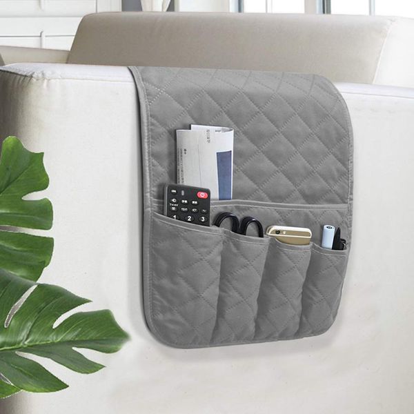 Sofa Armrest Organizer Non-Slip Arm Chair Bedside Caddy Storage Organizer for Recliner Couch with 5 Pockets for Cell Phone TV Remote Control Magazines(Grey)