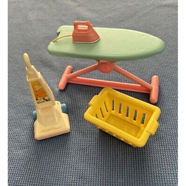 Fisher Price Loving Family Dollhouse 1994 Ironing Board Laundry Basket Sweeper