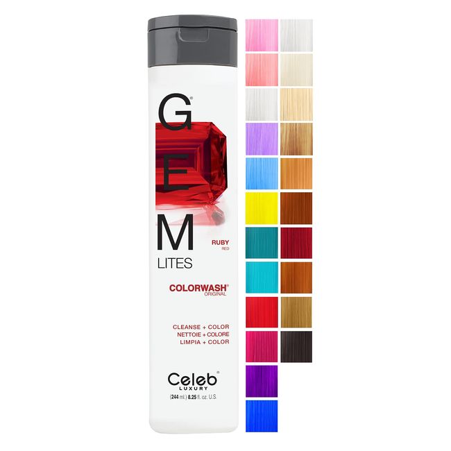 Celeb Luxury Gem Lites Colorwash, Professional Semi-Permanent Hair Color Depositing Shampoo, Ruby