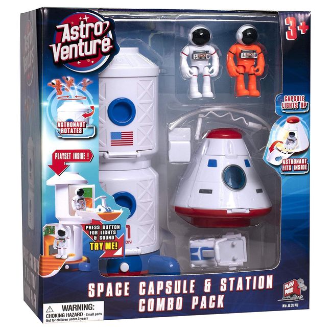 ASTRO VENTURE Space Playset - Toy Space Station & Space Capsule with Lights and Sound & 2 Astronaut Figurine Toys for Boys and Girls
