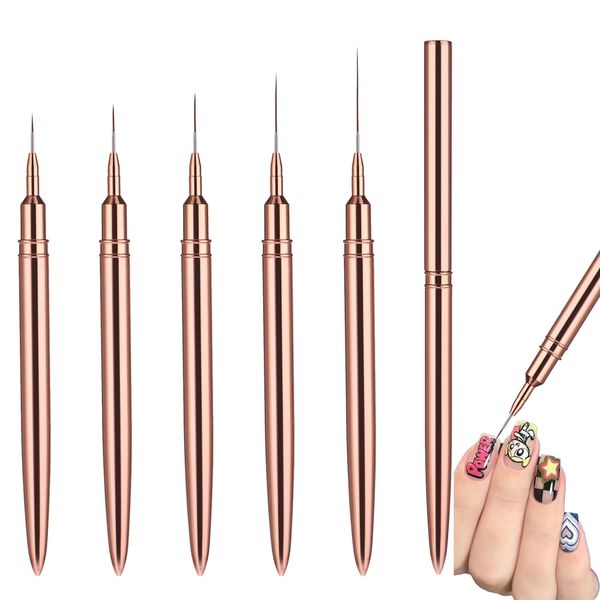 5 Pcs Snail Art Brushes, Nail Brush for Nail Art, Nail Liner Brush, Fine Line Nail Art Brushes Tool Set for Striping Long Lines Gel Polish Painting (7/9/11/15/25mm)