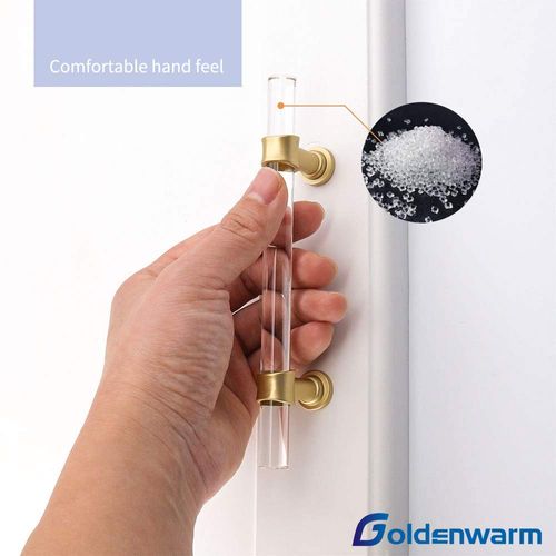 goldenwarm 5 Pack 4 Inch Matte Gold Cabinet Pull Clear Acrylic Furniture Hardware Glass Cabinet Hardware for Kitchen Cupboard Bathroom
