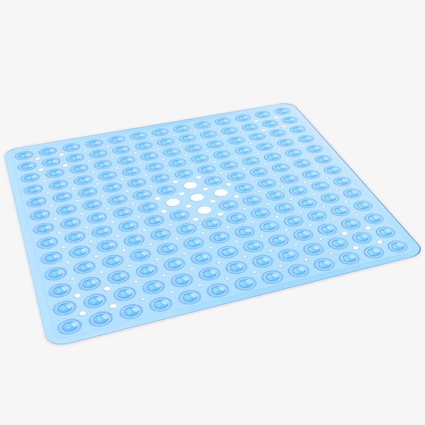 Oxford Homeware Square Bath Mat Non Slip Anti Mould - Blue 53 x 53cm Rubber Shower Mat for Inside Shower, Anti Slip Bathtub Mats with Drain Holes & Suction Cups, Machine Washable