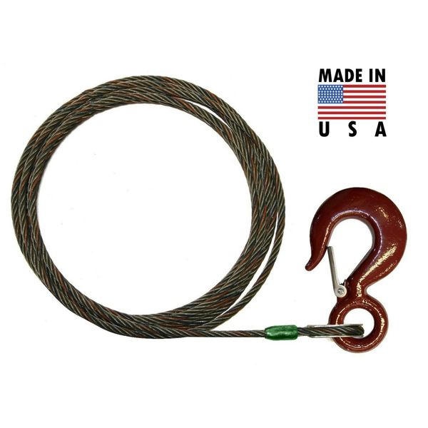 3/8" x 35' Steel Core Wire Rope Winch Line Wrecker Cable Eye Hook Latch Tow Pull