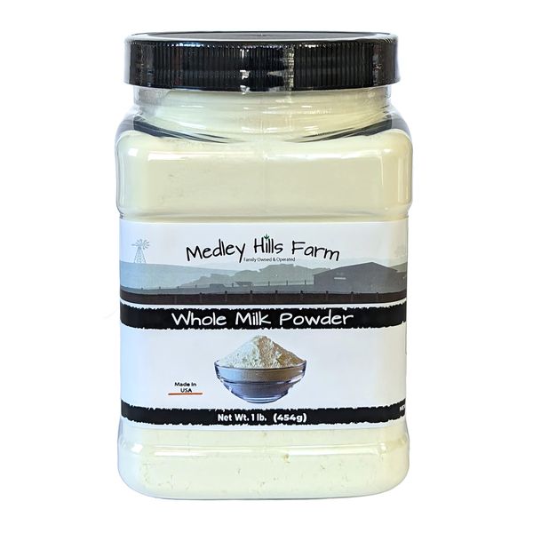 Whole milk powder By Medley Hills Farm in Reusable Container 1 lb. - Great dry milk powder for baking - whole powdered milk - Product of USA