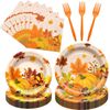 96 Pieces Thanksgiving Tableware Set - Fall Harvest Disposable Dinnerware with P