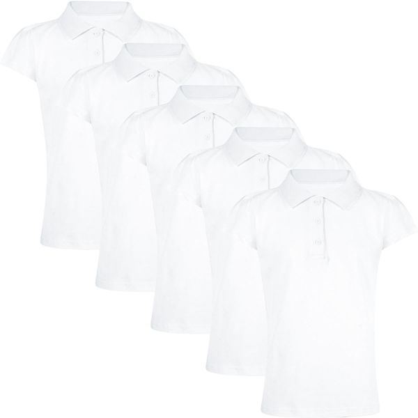 A2Z 4 Kids Girls Plain Shirts Summer Tank Top and Tees - Girls Polo Shirt White 5 Pack 7-8