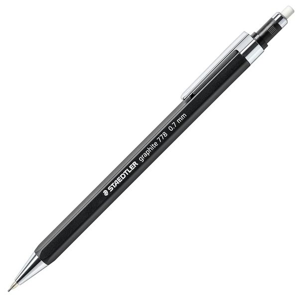 STAEDTLER Graphite 778 Mechanical Pencil, Hexagonal Axle, Cushioning, Rotational Eraser (0.7mm)