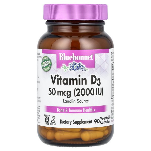 10x POINTS★11/14 10:00~11/16 23:59 Bluebonnet Nutrition Vitamin D3 iHerb Official Bluebonnet Nutrition Vitamin D Vitamin D D3 Lanolin-derived Cholecalciferol Supplement Veggie Capsules 2,000IU 50mcg 90 capsules