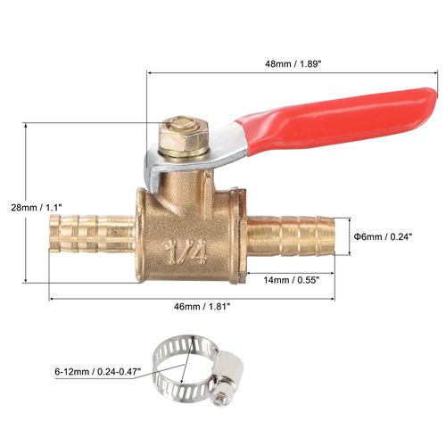 uxcell Air Ball Valve Shut-off Switch Brass 6mm Hose Barb - 6mm Hose Barb with Clamped Red Handle
