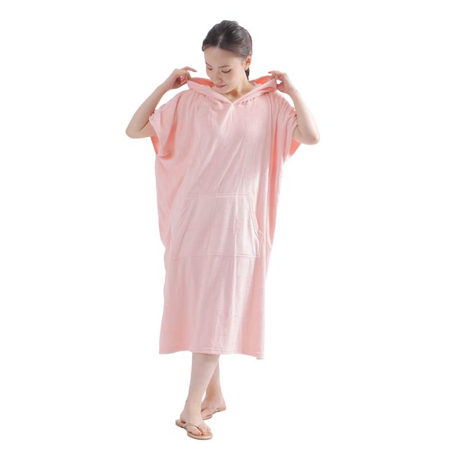 Surf Poncho [Fluffy Comfort x Convenient Muffed Pocket] Dress Change Poncho Sauna Poncho Unisex 5 Colors (Pink)