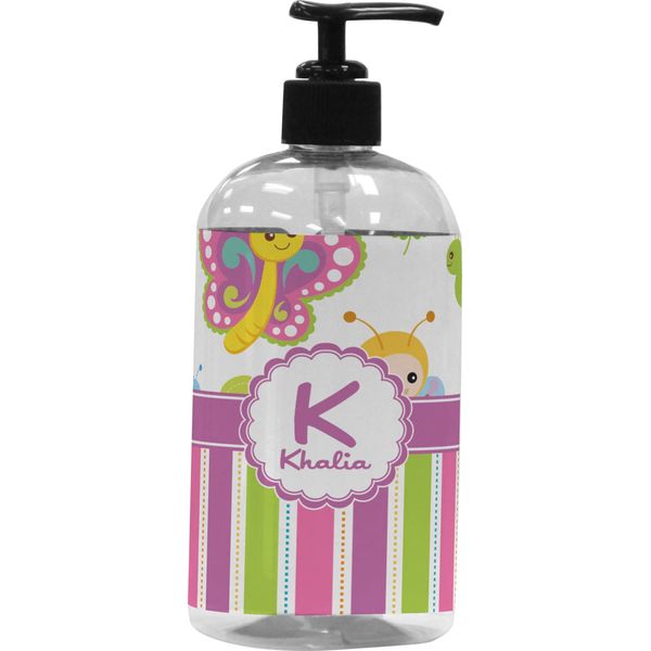 YouCustomizeIt Personalized Butterflies & Stripes Plastic Soap/Lotion Dispenser (16 oz - Large - Black)