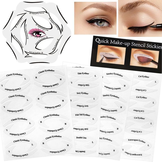 Eyeliner Stencils, Eyeshadow Stencils Stickers Eyeliner Stencil Cards Eye Makeup Tool for Perfect Smokey Eyes or Winged Cat Eyes Tip Look, Cat Winged Eyeliner Tape for Beginners Artist Supplies