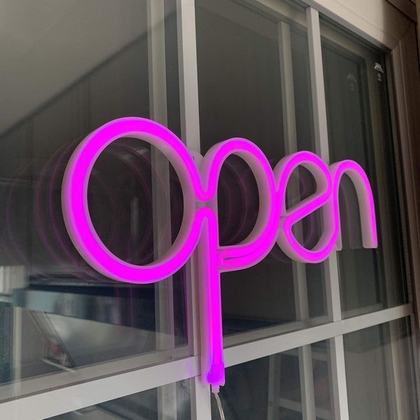 LED Open Signs for Business Store Pink Open Neon Light Up Letters Advertisement Board USB Powered Open Electric Display Sign for Front Door Windows Bar Bub Restaurant Café Tattoo Spa Massage(KAIF)