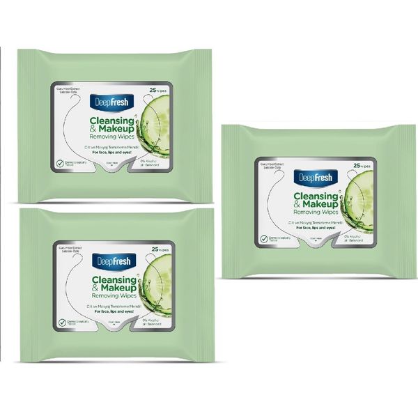 3 Pack DeepFresh Make-Up Removal Cucumber Wipes 3*25 pcs