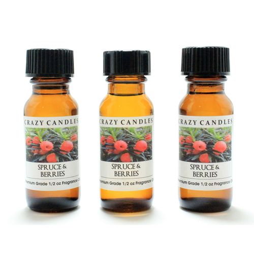Crazy Candles Spruce & Berries 3 Bottles 1/2 Fl Oz Each (15ml) Premium Grade Scented Fragrance Oil (Spruce Trees, Raspberries, Cedar, Pine Needles and Tangy Orange)