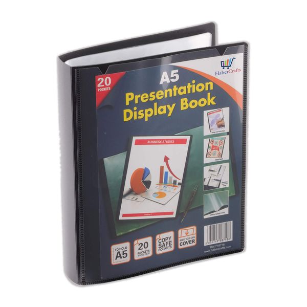 A5 20 Pocket Display Book Presentation Folder Portfolio (40 Views) Project Book Certificate Folder Plastic Wallets (1 Book)