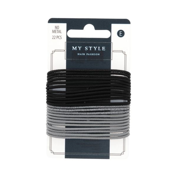 My Style Pack of 22 Thin Hair Elastics Black / Grey