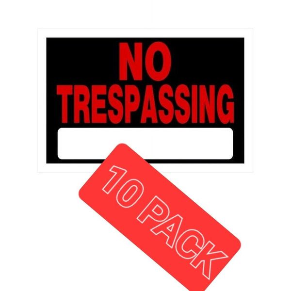 (10-Pk) No Trespassing Sign Black & Red Plastic 8" x 12" (10 PACK)