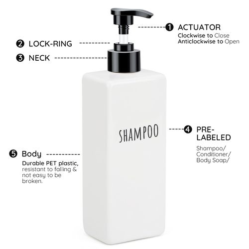 Segbeauty Refillable Shampoo and Conditioner Bottles Set, 6 Pack Empty Plastic Square Shower Bottle, 16.9oz 500ml Bathroom Soap Dispenser for Body Wash, Shampoo Containers for Shower Bathroom Kitchen