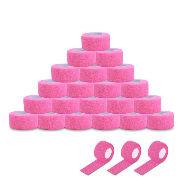 EZ Tattoo Grip Tape - 24PCS (1inch x 5 Yard) Pink Self Adhesive Bandage for Wrist & Ankle Sprain Swelling, Disposable Roll Tattoo Grip Tube Tape for Tattoo Machine and Tattoo Supplies Pet Bandage