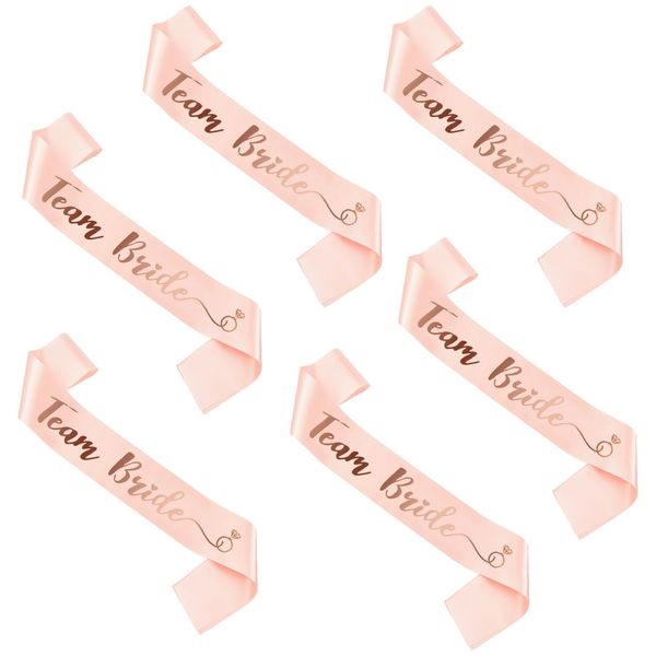 TOPWAYS Hen Party Accessories Team Bride Sash, Hen Do Accessories Bride to Be Decorations Sash for Bride Team, Bachelorette Hen Engagement Wedding Party Decorations Rose Gold 6pcs