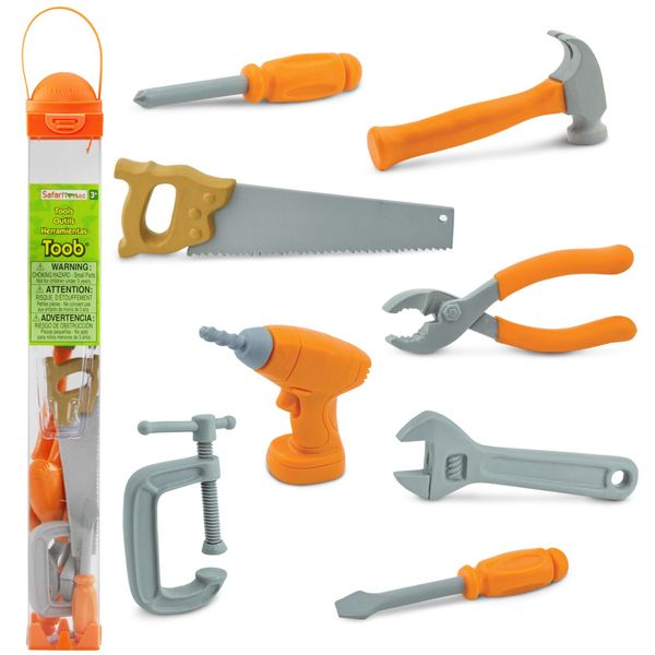 Safari Ltd. Handy Tools TOOB - 8 Mini Figurines Including Vice, Drill, Screwdrivers, Wrench, Pliers, Saw, and Hammer - Educational Toy Figure Set for Boys, Girls & Kids Ages 3+