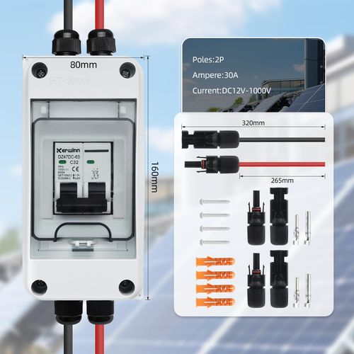 KERWINN Solar Panel Disconnect Switch,60A 1000V Miniature Circuit Breaker Box IP65 Waterproof AC/DC Disconnect Box for photovoltaic Solar Panel Grid-Connected Off-Grid System Home
