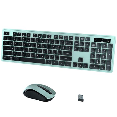 Wireless Keyboard and Mouse Combo, COVEVA 2.4GHz Wireless Keyboard Mouse with USB Receiver, Water-Dropping Keycaps, 104 Keys Full Size with Number Pad for PC Laptop Computer Desktop(Black Green)