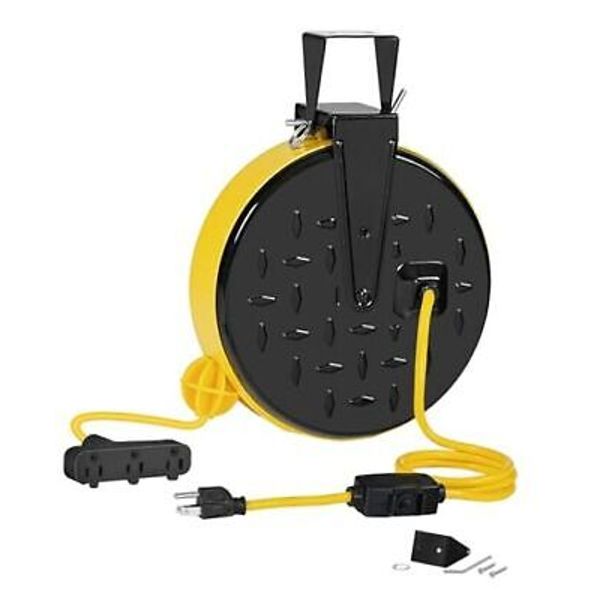 30 Ft Retractable Extension Cord Reel, 16/3 Gauge Black/Yellow--yellow Cord