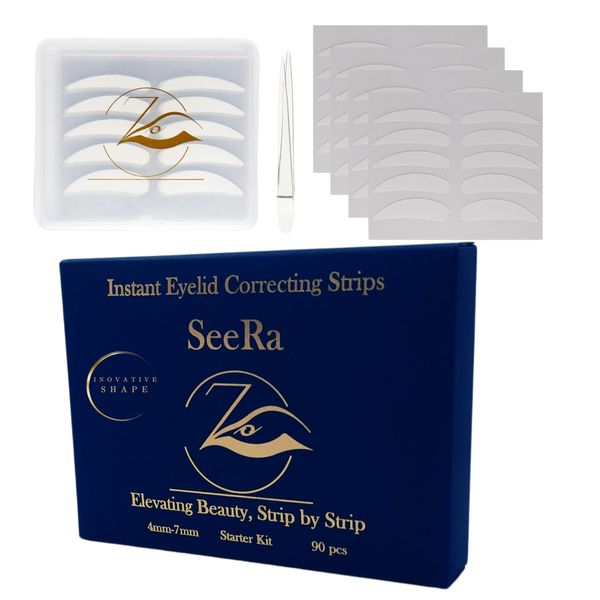 SeeRa: Instant Lifting Eyelid Tape for Hooded & Droopy Eyes - Hypoallergenic, Waterproof, Invisible Eye Lift Strips, Non-Surgical, Eyelid Lifters & Stickers-90pcs (4mm-7mm) (Starter Kit)