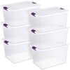 Sterilite 66 Quart Clear Plastic Latching Handle Storage Container Tote, 6 Pack