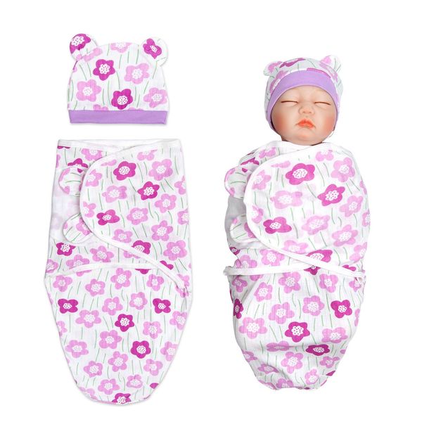 Baby Doll Swaddle Blanket Newborn Dolls Bath Blanket 2 Pcs with Blanket + Hat fit 17 - 22" Reborn Dolls Clothes Accessories Set