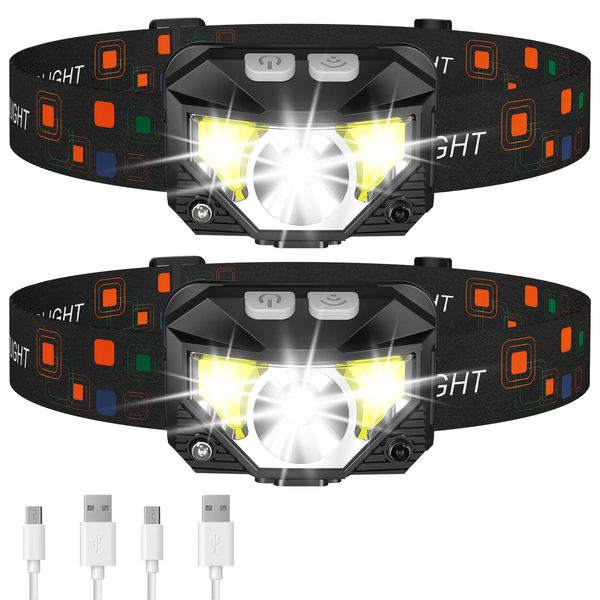 LHKNL Headlamp Flashlight, 1200 Lumen Ultra-Light Bright LED Rechargeable Headlight with White Red Light,2Pack Waterproof Motion Sensor Head Lamp,8 Mode for Outdoor Camping Running Cycling Fishing