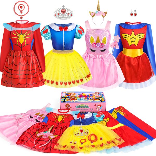 Jeowoqao Toddler Girls Dress up Costumes, Princess Dress Up Clothes for Little Girls, Kids Dress Up Pretend Play Set with Supergirl Princess Costumes Toy Gift for Girls Ages 3-6 Years