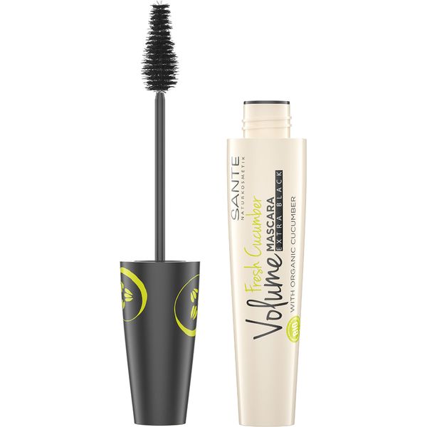 SANTE Naturkosmetik Mascara, Schwarze Wimperntusche für volle Wimpern, Vegane Formel mit Bio-Gurkenextrakt, Fresh Cucumber Volume Mascara, 1 x 12 ml