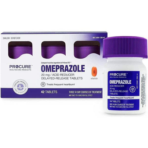 ProCure Prilosec Omeprazole Delayed Release Acid Reducing Tablets 20mg- 42 Count