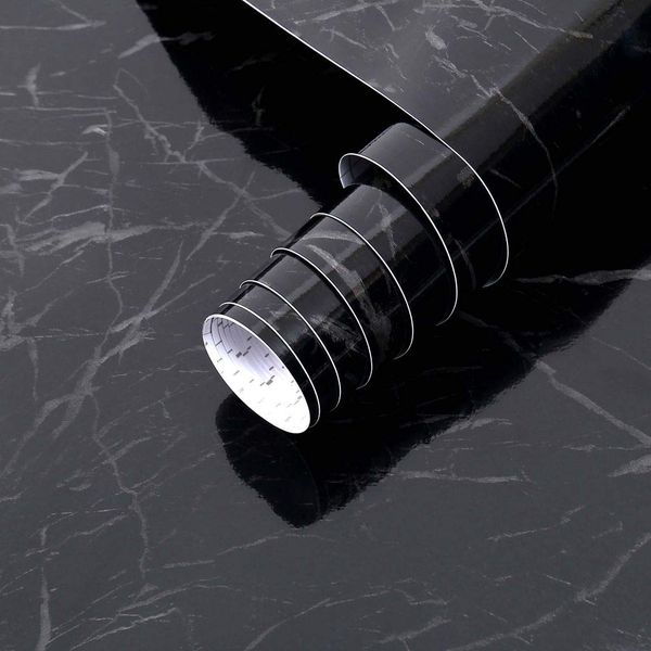 Arthome Black Marble Contact Paper,30cmx254cm Self Adhesive Wallpaper,Peel and Stick Black Paper Removable Decorative Film for Desk,Kitchen,Countertop,Cabinet,Shelf Liner,Waterproof Vinyl Sticker