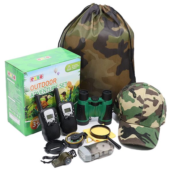 Ezzo Outdoor Adventure Kit with Walkie-Talkies - Backyard Exploration Toys for Kids - Camouflage Camping, Safari, Hunting Gear - Pretend Play Set for Boys and Girls