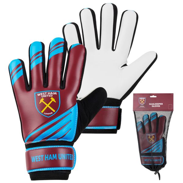 West Ham United F.C. Goalkeeper Gloves for Kids Teenagers Non Slip Padded Palms Size 5 or 7 West Ham Gifts for Boys (Size 5)