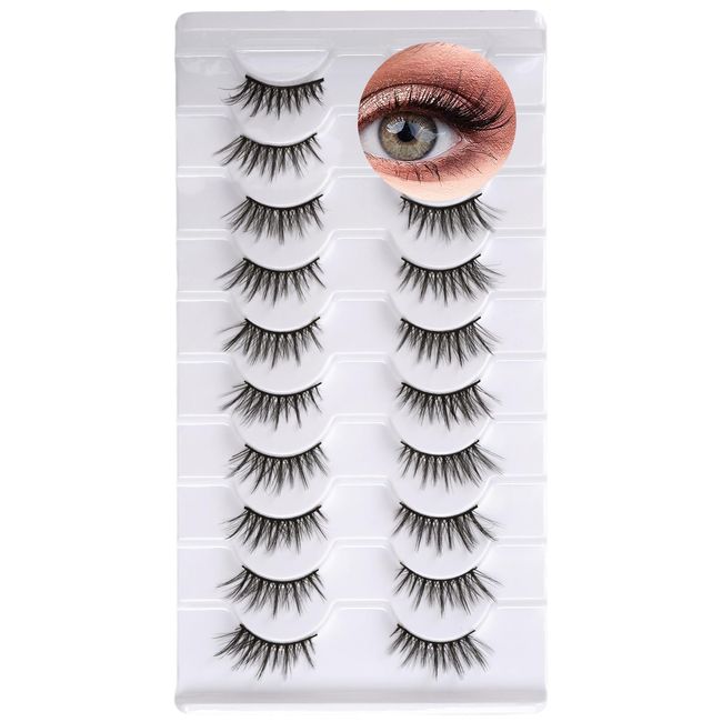 Wansiven Half False Eyelashes, Natural 3D Eye Half Eyelashes Multi-layers Wispy Fluffy Curly False Lashes 10 Pairs