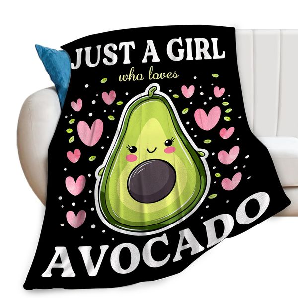 Just A Girl Who Loves Avocado Throw Blanket Cute Avocado Fruits Print Blankets Gifts for Couch Sofa Bed Stuff Decor Soft Cozy Fleece Plush Flannel Bedding for Lover Women Girls Kids Adults 40"x50"