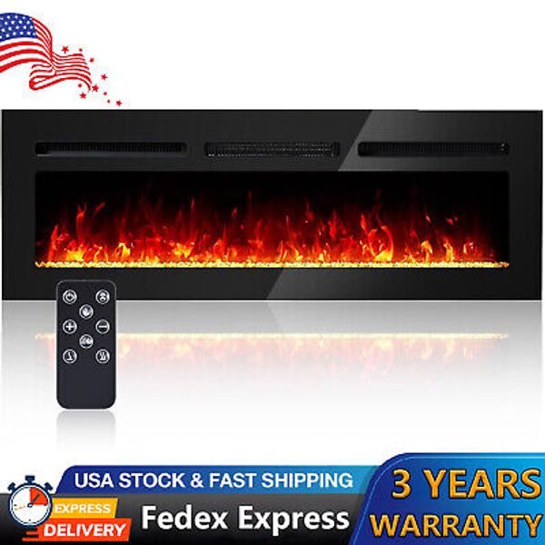 60 inch Electric Fireplace Recessed Wall-Mounted Fireplace Heater Timer w/Remote