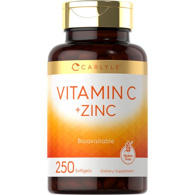 Vitamin C with Zinc | 280mg | 250 Softgels | Non-GMO, Gluten Free | by Carlyle