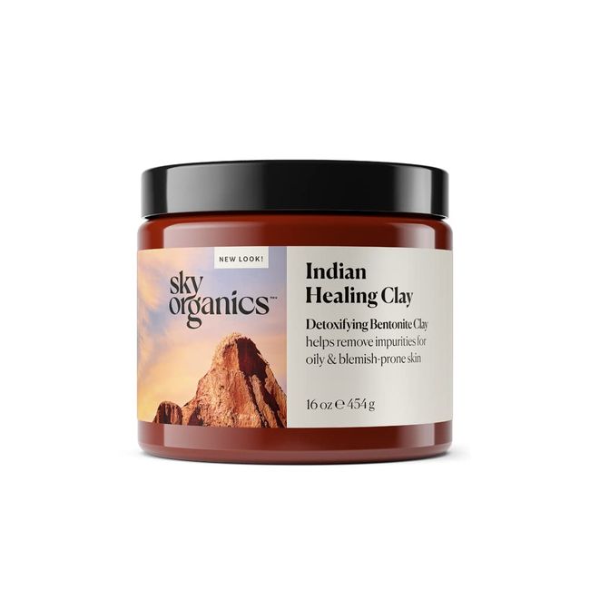 Sky Organics Indian Healing Clay with Detoxifying Bentonite Clay for Face, 100% Pure to Detoxify, Purify & Cleanse, 16 Oz.