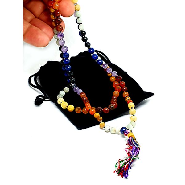 7 Chakra Gemstone Worry Beads Mala Prayer Beads Health Happiness Crystals & Bag