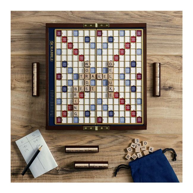 Winning Solution Scrabble Deluxe Travel Edition Wooden Folding Board Game