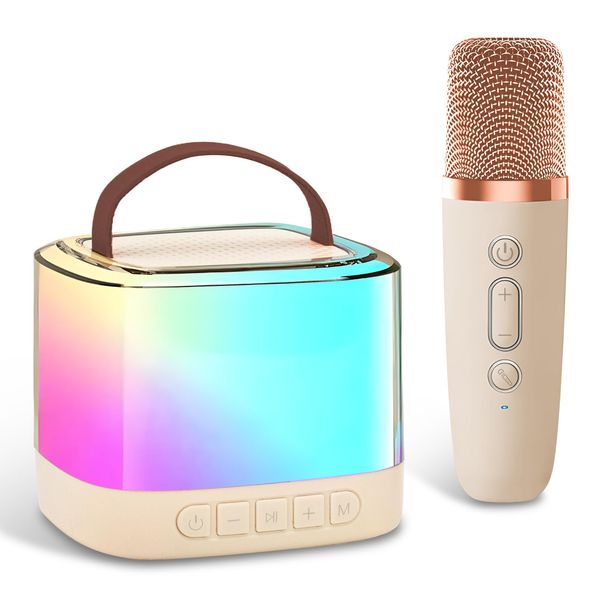 Karaoke Machine for Kids Portable Bluetooth Speaker with Wireless Microphone for Illusionary Flowing Light,Karaoke Toys Gifts for Girls & Boys Ages 4-12 +Year Old Birthday Party