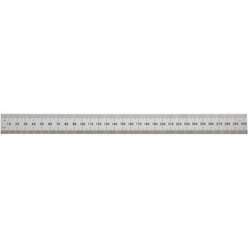 Mitutoyo 182-126, Steel Rule, 12"/300mm ( 1/50, 1/100", 1mm, 0.5mm), 3/64" Thick X 1" Wide, Satin Chrome Finish Tempered Stainless Steel